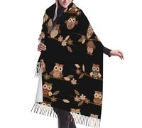 Aubnva Carino Marrone Cartoon Gufi Stampa Frange Sciarpa Per Le Donne Elegante Elegante Caldo Morbido Autunno Inverno Vacanze Scialle Wrap