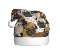 Aubnva Imagen De Pug Stampa Adulto Unisex Cappello di Natale Cappelli di Babbo Natale per Festa Festa Costume Decorazione a tema