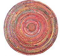 AUBRY GASPARD - Tappeto rotondo colorato in iuta e cotone India - Ø 120 cm - Cotone multicolore e iuta naturale - Ideale per tutte le camere da letto, sala giochi o decorazione pop - Stile vivo e