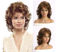 AUBWIG Parrucca corta Pixie Cut Layer Parrucca lanuginosa naturale resistente al calore Capelli corti sintetici con frangia marrone bionda chiara mista (biondo chiaro misto marrone)