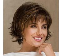AUBWIG parrucca corta Pixie stile affascinante onda corta parrucca bob con frangia,naturale leggero capelli ricci parrucche sintetiche per donne bianche uso quotidiano