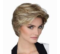 AUBWIG Parrucca ondulata corta da donna Fashion Brown Mixed Blonde Natural Short Curly Fluffy Oblique Bangs Hair Parrucche Sintetiche (Brown Mixed Blonde #2B)
