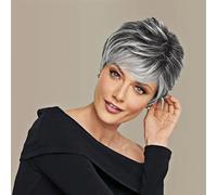 AUBWIG Parrucche a pelo corto a pelo corto nero Ombre bianche a strati con frangia Parrucche sintetiche a pelo corto naturali dritte resistenti al calore per le donne (nero ombre bianco)