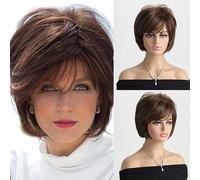 AUBWIG Short Brown Bob Parrucche Pixie Charming Style Fluffy con frangia Parrucche sintetiche sintetiche naturali Parrucche a pelo corto Capelli di uso quotidiano (Brown #3B)