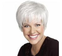 AUBWIG Short Pixie Cut Silver White Wig Parrucche in fibra sintetica per le donne Ladies Mother Grandmother Grandma Queen Daily Wear Cosplay