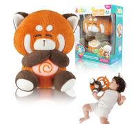 auby Soothe n’ Cuddle Panda Rosso - Peluche Rilassante per Neonati con Rumore Bianco e Ninne Nanne, Morbido Conforto e Movimento Respiratorio Ritmico, Unità Sonora Rimovibile, Regalo Neonato