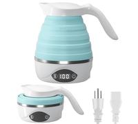 AUCOO - Fornello elettrico portatile pieghevole da viaggio per acqua bollente, adatto per 110 V e 220 V doppia tensione, per tè e caffè, mini silicone da 850 W, senza BPA, blu