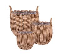 AUCUBA Set di 3 vasi per piante 26/34/44 cm Rattan sintetico Marrone chiaro