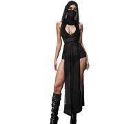 Aucute Abito da donna in stile gotico, con collo alto, senza maniche, con spacco alto, con cappuccio, EDM Music Festival Outfits, nero, L