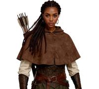 Aucute Costume medievale da Assassini, mantello corto per Halloween, cosplay, mantello rinascimentale con cappuccio, per donne e uomini, marrone