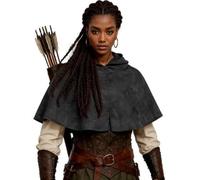 Aucute Costume medievale da Assassini, mantello corto per Halloween, cosplay, mantello rinascimentale con cappuccio, per donne e uomini, nero
