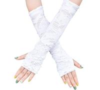 Aucute Guanti senza dita, unisex, stile gotico, stile punk, strappati, con fessura rotta, guanti strappati, per Halloween, cosplay, accessori, Guanti lunghi bianchi, taglia unica