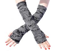Aucute Guanti senza dita, unisex, stile gotico, stile punk, strappati, con fessura rotta, guanti strappati, per Halloween, cosplay, accessori, Guanti Lunghi Neri, taglia unica
