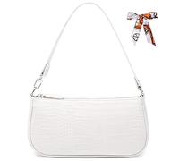 Aucuu Borsa a tracolla da donna in pelle con motivo coccodrillo retrò in morbida pelle PU, piccola borsa a tracolla classica per donna anni '90 mini borse con catena, bianco, Contemporaneo
