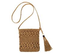 Aucuu Borsa Paglia, Borsa a Tracolla in Paglia, Borse di Paglia Donna, Borsa a Tracolla da Spiaggia con Nappe e Cerniera, Borsa a Spalla Bohemien per Viaggi Estivi in Spiaggia
