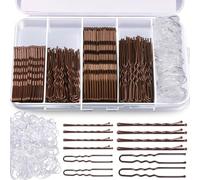 Aucuu Forcine per Capelli, 300 Kit di Forcine per Capelli, con Scatola, Capelli U Fermagli, Bobby Pins, Cerchietti Trasparenti, per Donna Lady Girls Kids(marrone)