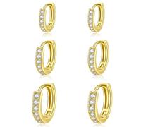 Aucuu Orecchini Donna, 3 Paia Orecchini Cerchio Donna, Cerchio Piccoli Con Cubic Zirconia, Piccoli a Cerchi con Cerniera (8/10/12 mm) per Madre Moglie Figlia