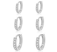 Aucuu Orecchini Donna, 3 Paia Orecchini Cerchio Donna, Cerchio Piccoli Con Cubic Zirconia, Piccoli a Cerchi con Cerniera (8/10/12 mm) per Madre Moglie Figlia