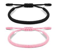 Aucuu Portafortuna Braccialetto, 2PCS Braccialetti Intrecciati, Braccialetti Amicizia Intrecciati, Tibetano Amicizia Corda Bracciale, Bracciali Fatto a Mano, Regolabile per Donne Uomo Bambini