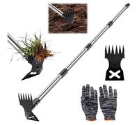 Audasi Attrezzo per Estirpare le Erbacce, Rastrello Manuale 2 in 1 e Zappa da Giardino Rastrello Sarchiatore Estirpatore Erbacce Manuale con Manico Lungo per Giardino Prato Patio