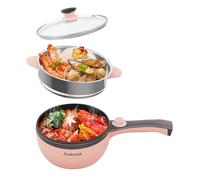 Audecook Fornello Elettrico Portatile da Viaggio, Padella Elettrica Antiaderente da 20cm Piccola, Hot Pot Elettriche Multifunzione per Pasta, Bistecca, Pancake - Rosa