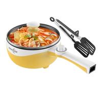 Audecook Hot Pot Electric - Mini padella elettrica antiaderente, 1,7 l, pentola elettrica portatile per bistecca, uova, riso fritto, ramen, farina d'avena, zuppa (giallo)