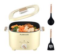 Audecook Hot Pot Elettriche 2.5L, Portatile Mini Antiaderente Pentola Elettrica per 1-3 Persone, Padella Elettrica Multifunzionale di Doppio Controllo per Pasta/Zuppa/Uova/Bistecca (Beige)