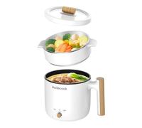 Audecook - Pentola calda elettrica con vapore, mini cucina portatile da viaggio da 1,8 l, padella multifunzionale antiaderente per friggere/stufato/vapore