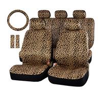 Audel Zebra Set di coprisedili per auto, con 2 imbottiture per cinture di sicurezza e coprivolante universale da 38 cm, adatto per auto, camion, SUV o furgone (leopardo)