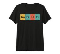 AuDHD Tavola Periodica Autismo+ADHD per Nerd Retro Distressed Maglietta Premium