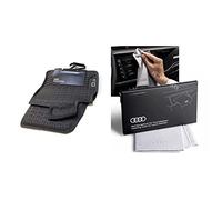 Audi 83B061501041 - Tappetini in gomma per tutte le stagioni, 2 tappetini in gomma, colore nero, con scritta Q3 & 80A096325 - Panno per la pulizia dello schermo touch, 30 x 30 cm, colore argento