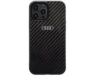 Audi AU-TPUPCIP14P-R8/D2-BK - Custodia rigida in fibra di carbonio per iPhone 14 Pro 6.1", colore: Nero