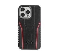 Custodia MagSafe Audi in vera pelle, nero/rosso - iPhone 15 Pro Max