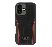 Audi AU-TPUPCMIP16-R8/D3-RD - Custodia in vera pelle per iPhone 16 6.1", colore: Nero/Rosso