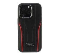 Audi AU-TPUPCMIP16P-R8/D3-RD - Custodia in vera pelle per iPhone 16 Pro 6.3", colore: Nero/Rosso