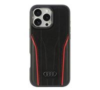 Audi AU-TPUPCMIP16PM-R8/D3-RD - Custodia in vera pelle per iPhone 16 Pro Max 6.9", colore: Nero/Rosso