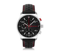Audi collection Cronografo Carbon Sport Orologio da Polso in Pelle da Uomo, Nero/Argento/Rosso 3102200600