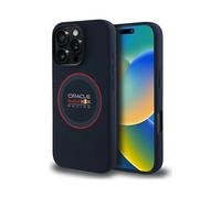 CG MOBILE Red Bull RBHMP16X24SIILVR Custodia per iPhone 16 Pro Max 6.9 Pollici Blu Navy Licenza Silicone Rosso Anello MagSafe