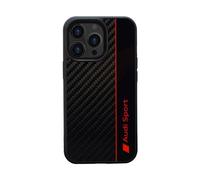 Custodia per cellulare Audi Sport - Compatibile con iPhone 13 Pro Max - Cover antiurto in carbonio - Progettata con ritagli precisi per fotocamera, porte e pulsanti - Nero con dettagli rossi