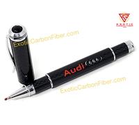 Audi Rosso Testo E Argento Logo Fibra di Carbonio Penna a Sfera - Grande Regalo