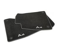Audi Tappetini Premium in Velours, Compatibile con A4 (B9 8W) dal 2016, Set di 2 Tappetini Anteriori, Nero con Bordo Grigio Acciaio, Antiscivolo