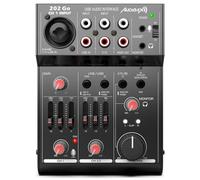 Audibax 202 Go - Console di Missaggio Audio - Mixer Audio a 3 Canali - Ingresso Microfono - Interfaccia USB - Equalizzatore a 2 Bande - Alimentazione Phantom 48 V