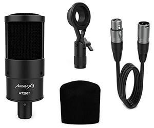 Audibax AT2020 - Microfono a Condensatore da Studio - Include Cavo XLR, Clip di Montaggio e Parabrezza - Risposta in Frequenza 50 Hz/20 KHz - Microfono Professionale con Schema Polare Cardioide