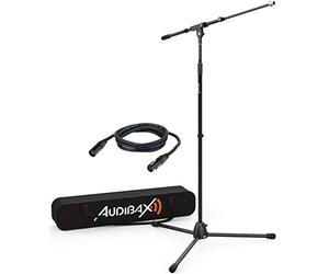Audibax Ayra MS-10 Plus - Supporto per Microfono da Pavimento - Supporto pPessionale Regolabile con Asta - Include Borsa per il Trasporto e Cavo XLR da 3 Metri - Supporto per Microfono con Base