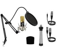 Audibax Berlin 1800 Gold Pro - Microfono a Condensatore da Studio - Include Supporto, Anti-pop e Cavi - Risposta in Frequenza 20 Hz/20 KHz - Microfono con Schema Polare Cardioide - Colore Dorato