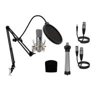Audibax Berlin 1800 Silver Edition Pro - Microfono a Condensatore da Studio - Include Supporto, Anti-pop e Cavi - Risposta in Frequenza 20 Hz/20 KHz - Microfono con Diagramma Polare Cardioide