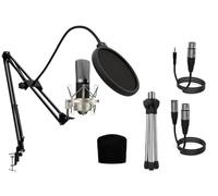 Audibax Berlin 1800 Silver Pro - Microfono a Condensatore da Studio - Include Supporto, Anti-pop e Cavi - Risposta in Frequenza 20 Hz/20 KHz - Microfono con Diagramma Polare Cardioide - Colore Argento