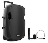 Audibax Cassa Denver PORT15 VHF Plus. Cassa Bluetooth - Trolley System con Ruote Cavo CA Batteria + 12V - 1 microfono a mano + 1 Micro Diadema - Equalizzatore, Nero