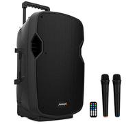 Audibax DENVER Cassa Combo PORT12 VHF. Cassa Bluetooth con USB/SD - Schermo LCD - Trolley System, Batteria + Cavo CA 12 V. 2x Microfoni Wireless