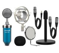 Audibax Dublin 3000 Blu - Microfono a Condensatore da Studio - Include Supporti, Anti-pop e Cavi - Risposta in Frequenza 40 Hz/20 KHz - Microfono con Diagramma Polare Cardioide - Colore Blu